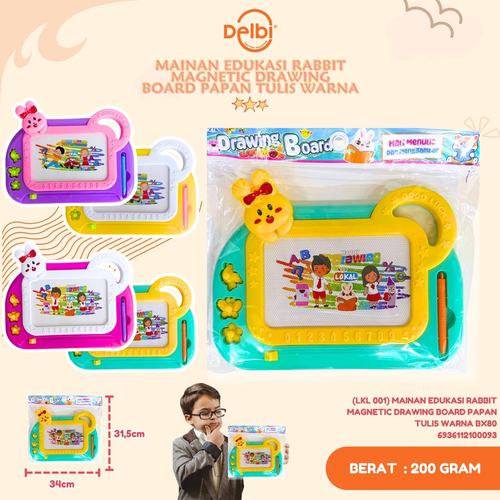 [6936112100093] (LKL 001) MAINAN EDUKASI RABBIT MAGNETIC DRAWING BOARD PAPAN TULIS WARNA BX80