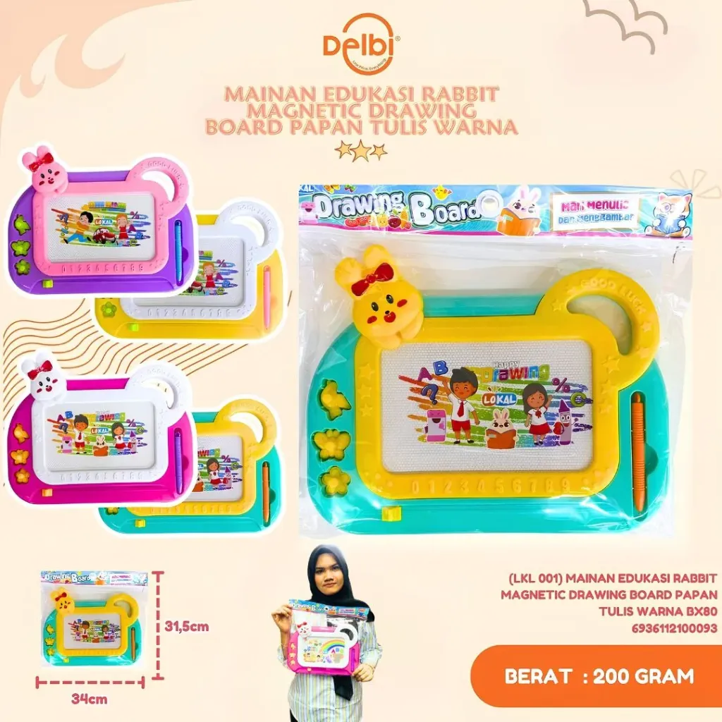 MAINAN EDUKASI RABBIT MAGNETIC DRAWING BOARD PAPAN TULIS WARNA BX80