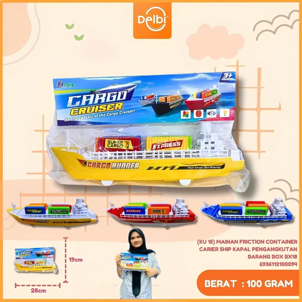 [KU 15] MAINAN FRICTION CONTAINER CARIER SHIP KAPAL PENGANGKUTAN BARANG BOX BX180
