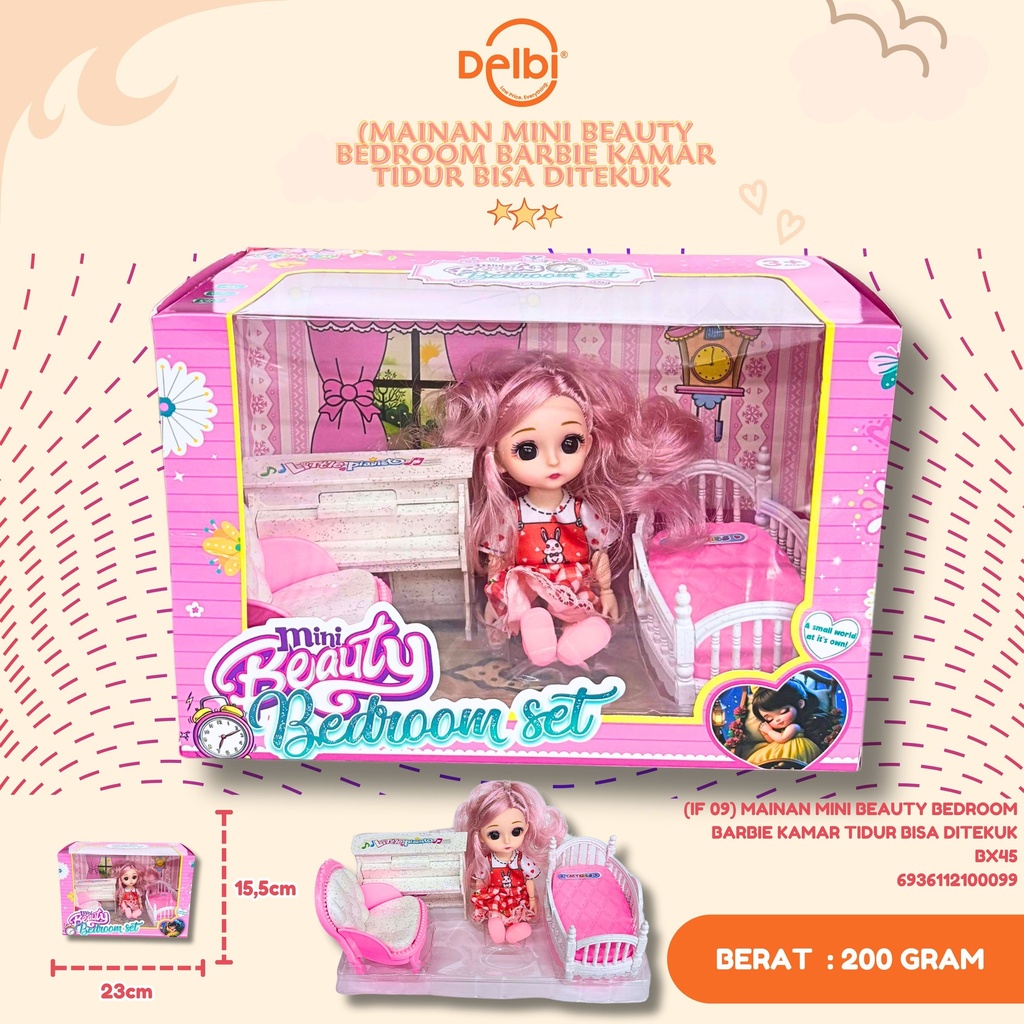 (IF 09) MAINAN MINI BEAUTY BEDROOM BARBIE KAMAR TIDUR BISA DITEKUK BX45