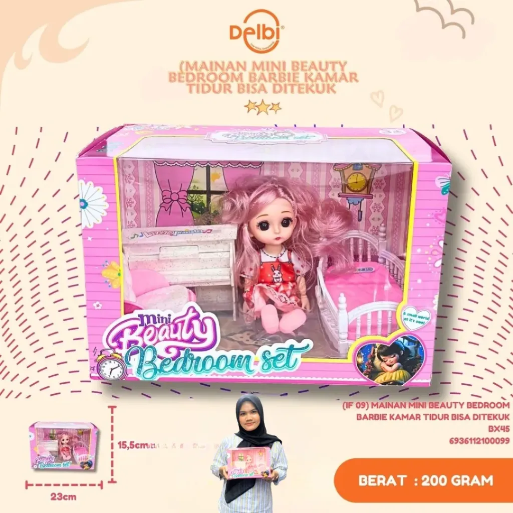 [IF 09] MAINAN MINI BEAUTY BEDROOM BARBIE KAMAR TIDUR BISA DITEKUK BX45
