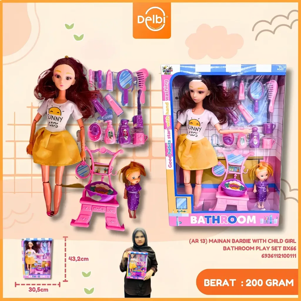 [AR 13] MAINAN BARBIE WITH CHILD GIRL BATHROOM PLAY SET BX66