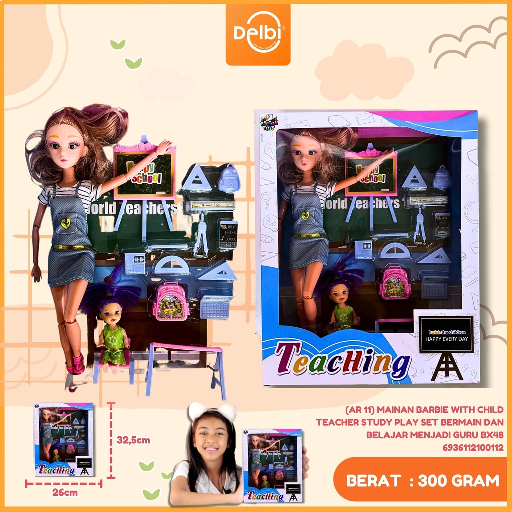 MAINAN BARBIE WITH CHILD TEACHER STUDY PLAY SET BERMAIN DAN BELAJAR MENJADI GURU BX48
