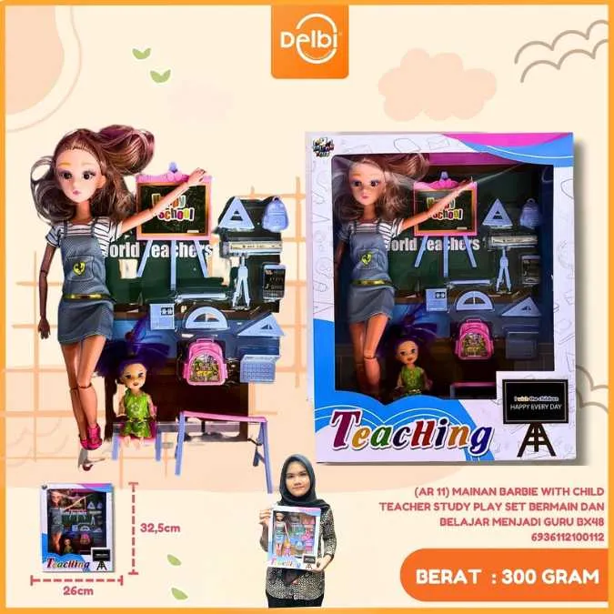 MAINAN BARBIE WITH CHILD TEACHER STUDY PLAY SET BERMAIN DAN BELAJAR MENJADI GURU BX48