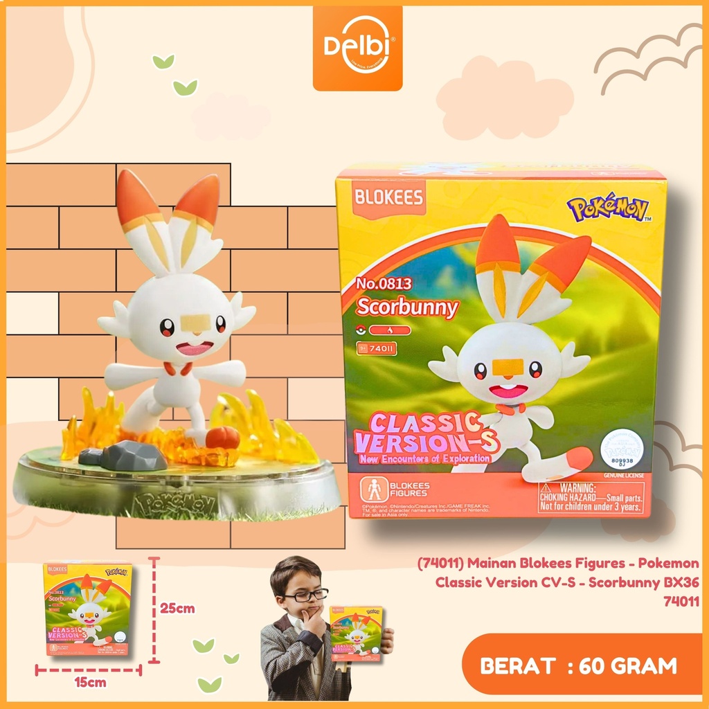(74011) Mainan Blokees Figures - Pokemon Classic Version CV-S - Scorbunny BX36