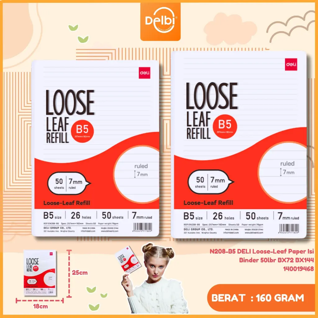 [140019468] N208-B5 DELI Loose-Leaf Paper Isi Binder 50lbr BX72 BX144