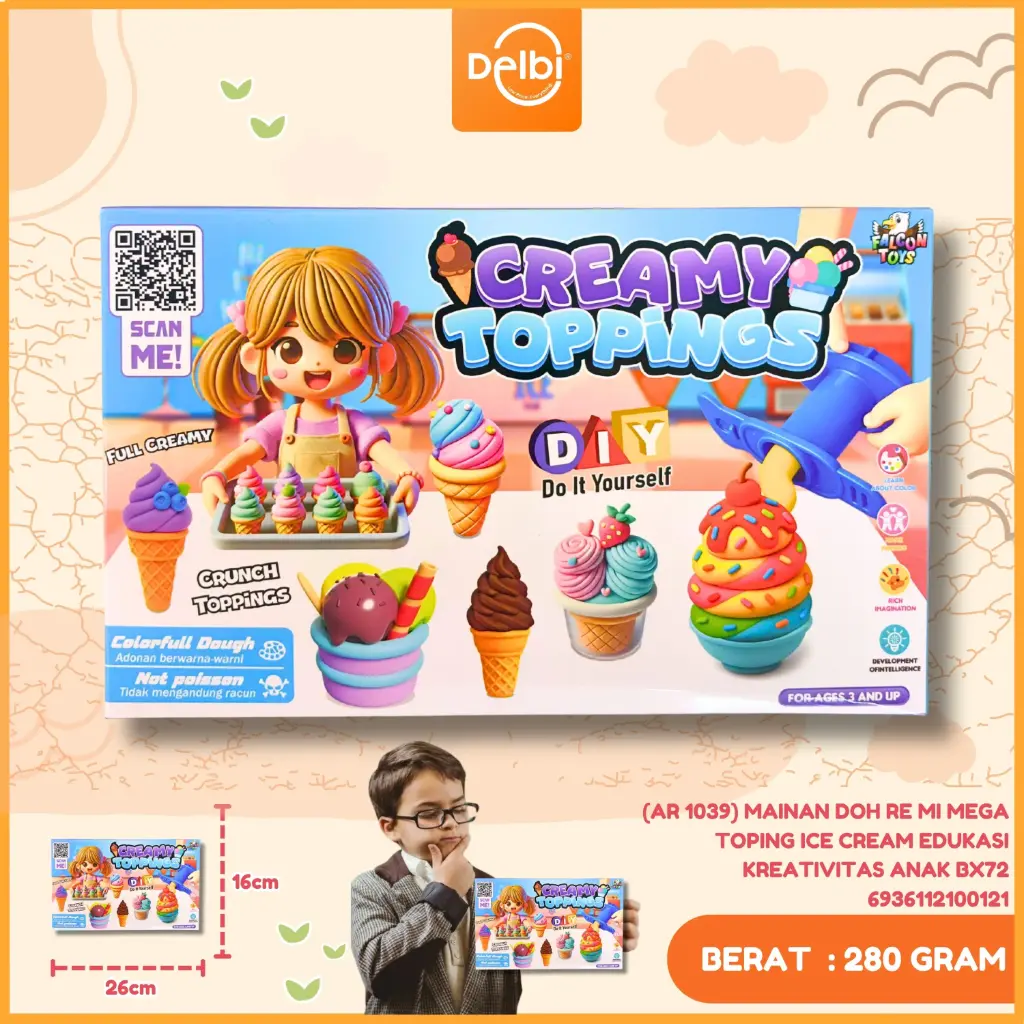 (AR 1039) MAINAN DOH RE MI MEGA TOPING ICE CREAM EDUKASI KREATIVITAS ANAK BX72