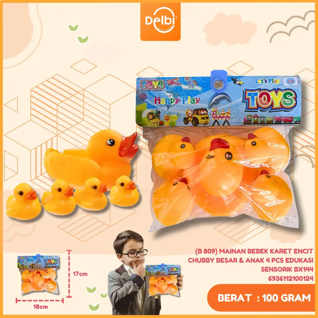 [6936112100124] (B 809) MAINAN BEBEK KARET ENCIT CHUBBY BESAR & ANAK 4 PCS EDUKASI SENSORIK BX144