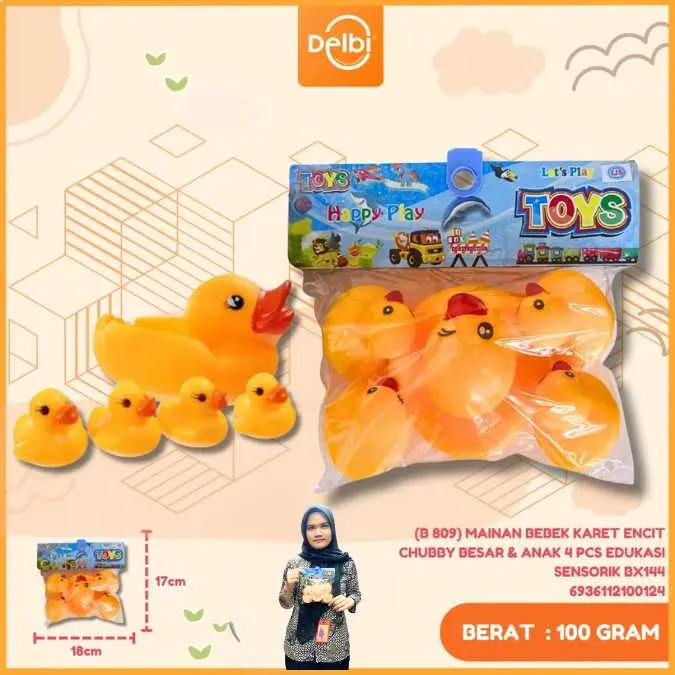 MAINAN BEBEK KARET ENCIT CHUBBY BESAR & ANAK 4 PCS EDUKASI SENSORIK PP BX144