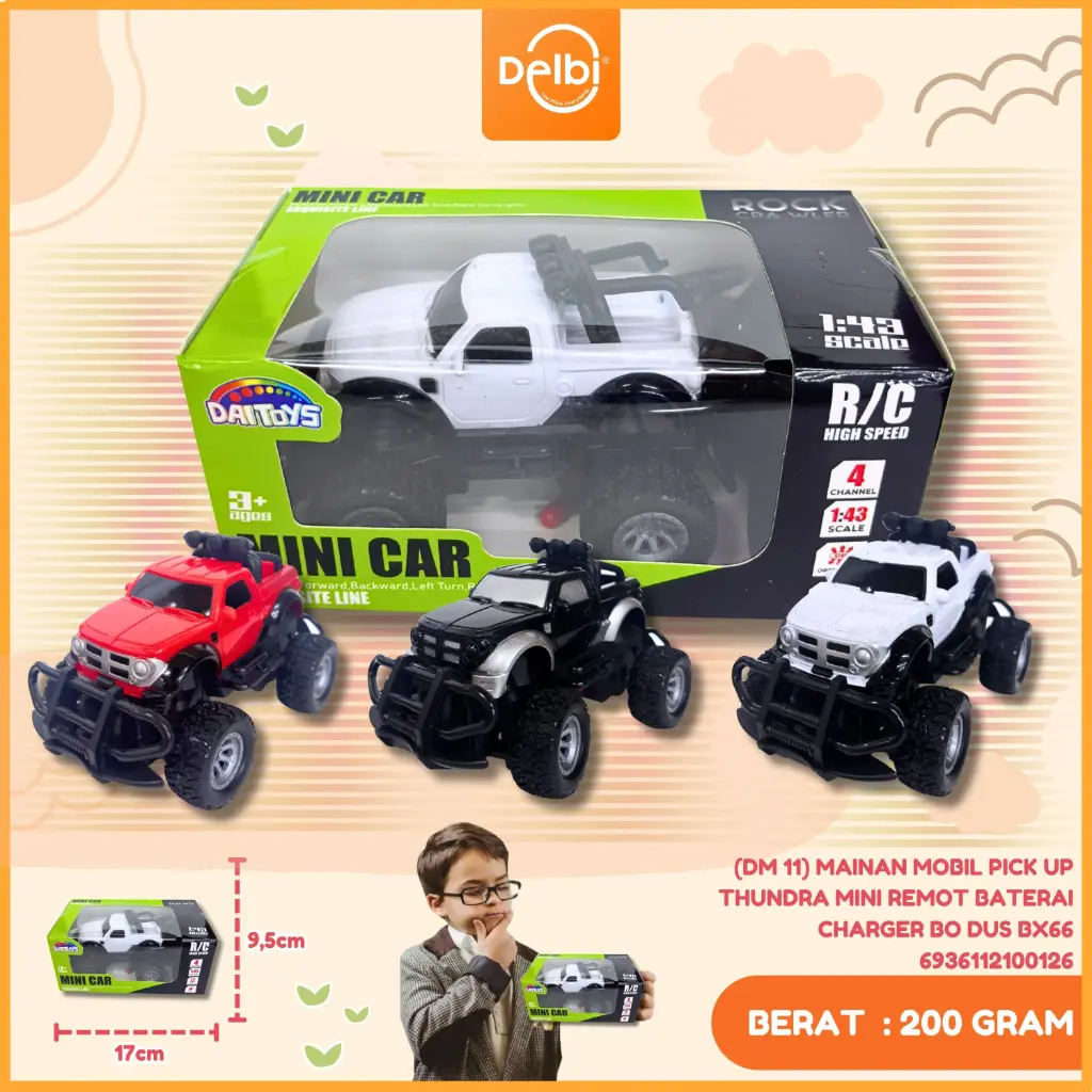 (DM 11) MAINAN MOBIL PICK UP THUNDRA MINI REMOT BATERAI CHARGER BO DUS BX66