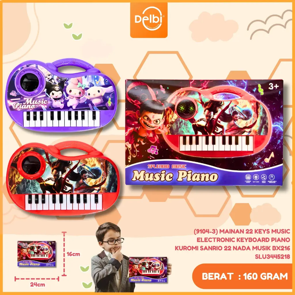 (9104-3) MAINAN 22 KEYS MUSIC ELECTRONIC KEYBOARD PIANO KUROMI SANRIO 22 NADA MUSIK BX216