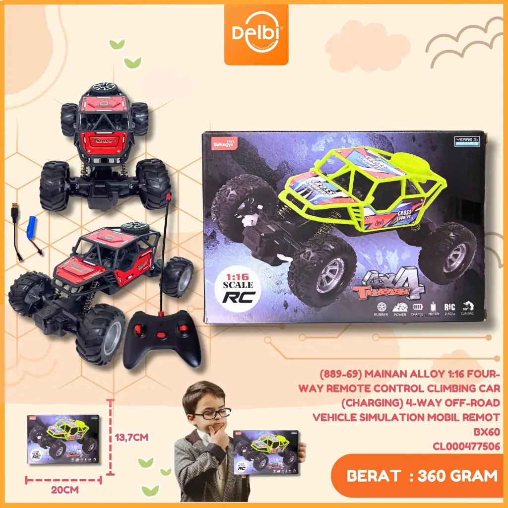 [CL000477506] (889-69) MAINAN ALLOY 1:16 FOUR-WAY REMOTE CONTROL CLIMBING CAR (CHARGING) 4-WAY OFF-ROAD VEHICLE SIMULATION MOBIL REMOT BX60 