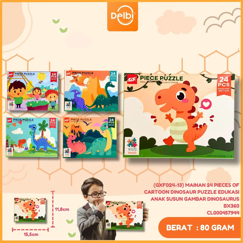 (GXF024-13) MAINAN 24 PIECES OF CARTOON DINOSAUR PUZZLE EDUKASI ANAK SUSUN GAMBAR DINOSAURUS BX360