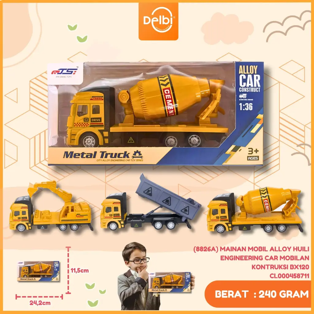 (8826A) MAINAN MOBIL ALLOY HUILI ENGINEERING CAR MOBILAN  KONTRUKSI BX120