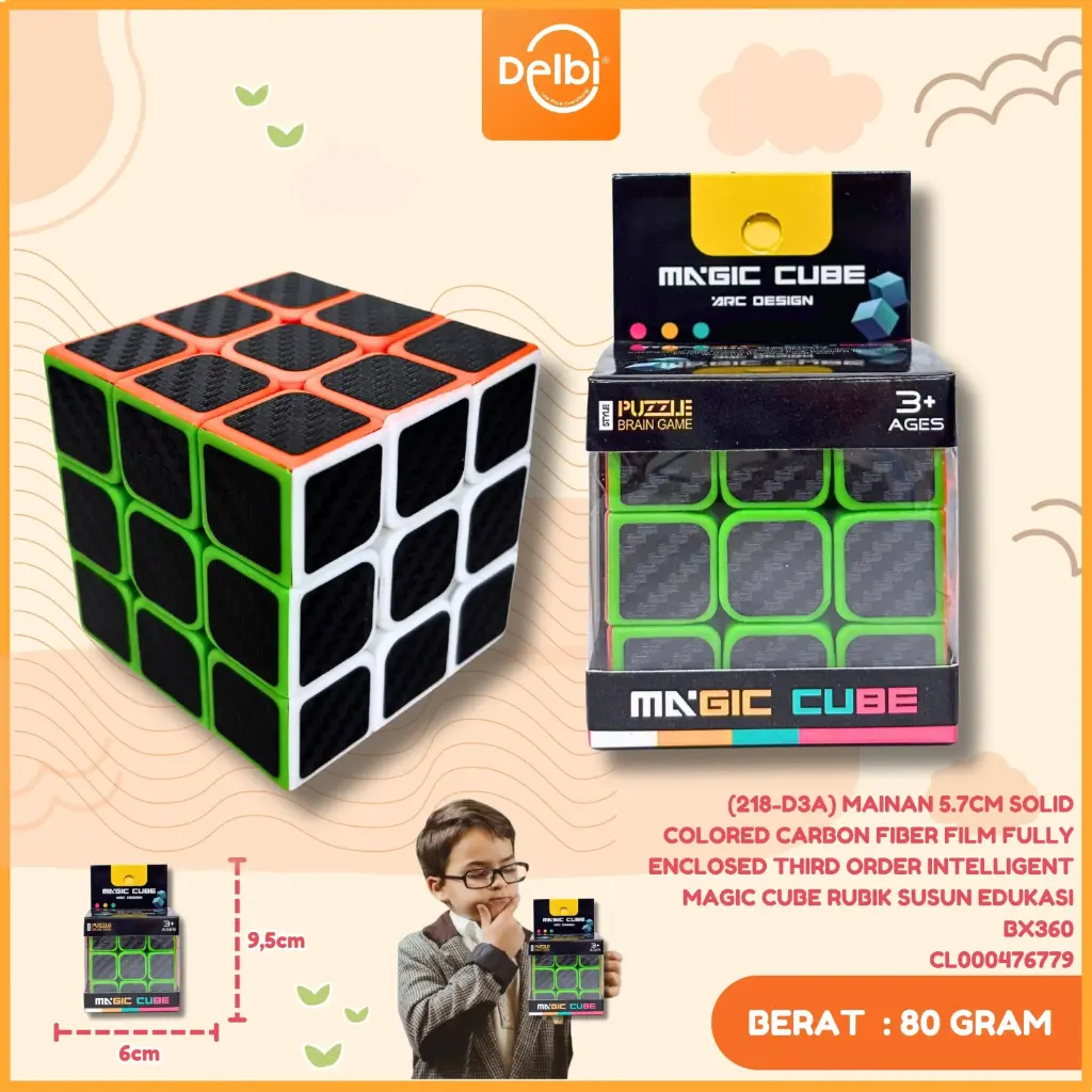 (218-D3A) MAINAN 5.7CM SOLID COLORED CARBON FIBER FILM FULLY ENCLOSED THIRD ORDER INTELLIGENT MAGIC CUBE RUBIK SUSUN EDUKASI BX360