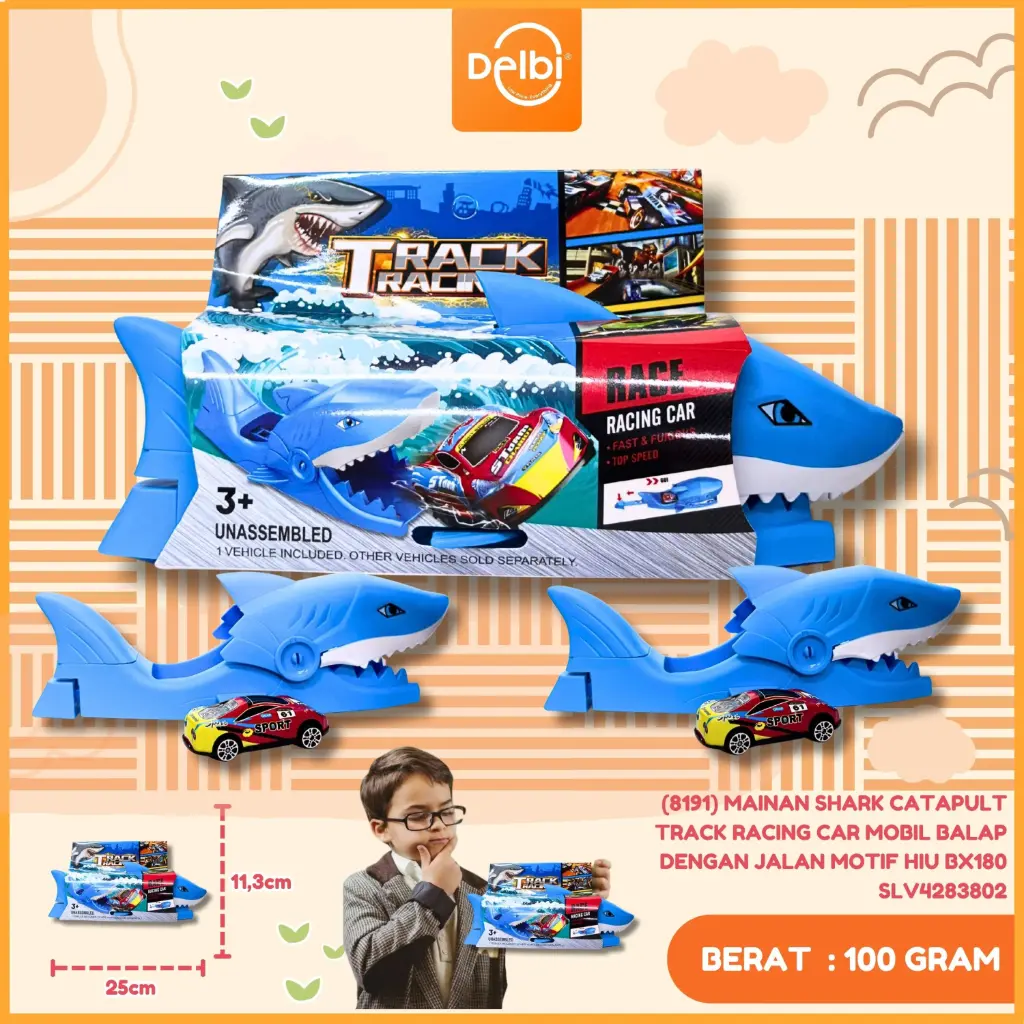 (8191) MAINAN SHARK CATAPULT TRACK RACING CAR MOBIL BALAP DENGAN JALAN MOTIF HIU BX180