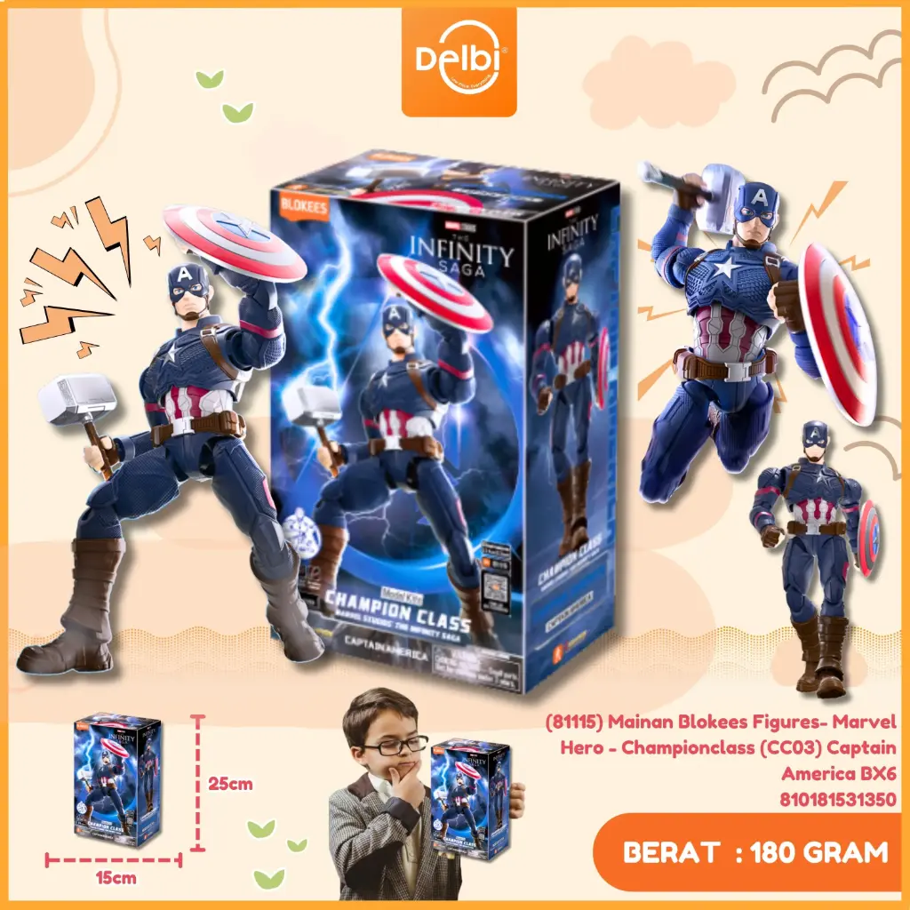 [810181531350] (81115) Mainan Blokees Figures- Marvel Hero - Championclass (CC03) Captain America BX6