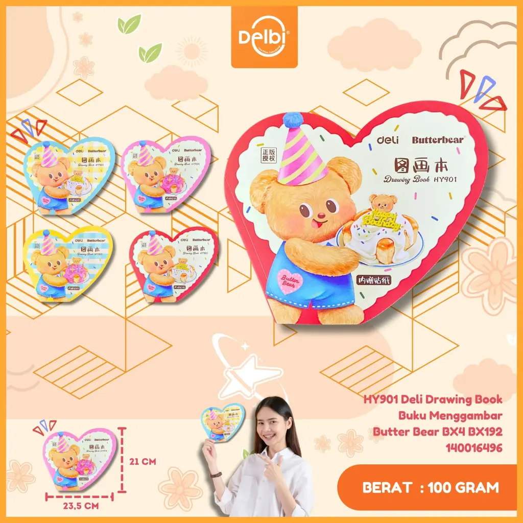 [140016496] HY901 Deli Drawing Book Buku Menggambar Butter Bear BX4 BX192