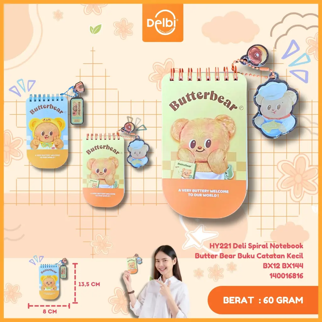 [140016816] HY221 Deli Spiral Notebook Butter Bear Buku Catatan Kecil BX12 BX144