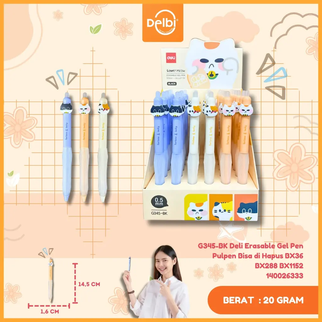 [140026333] G345-BK Deli Erasable Gel Pen Pulpen Bisa di Hapus BX36 BX288 BX1152