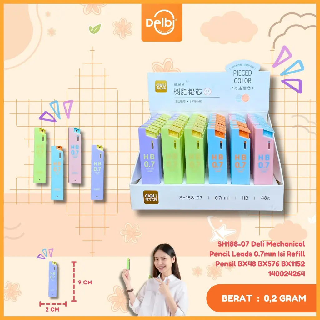 [140024264] SH188-07 Deli Mechanical Pencil Leads 0.7mm Isi Refill Pensil BX48 BX576 BX1152 