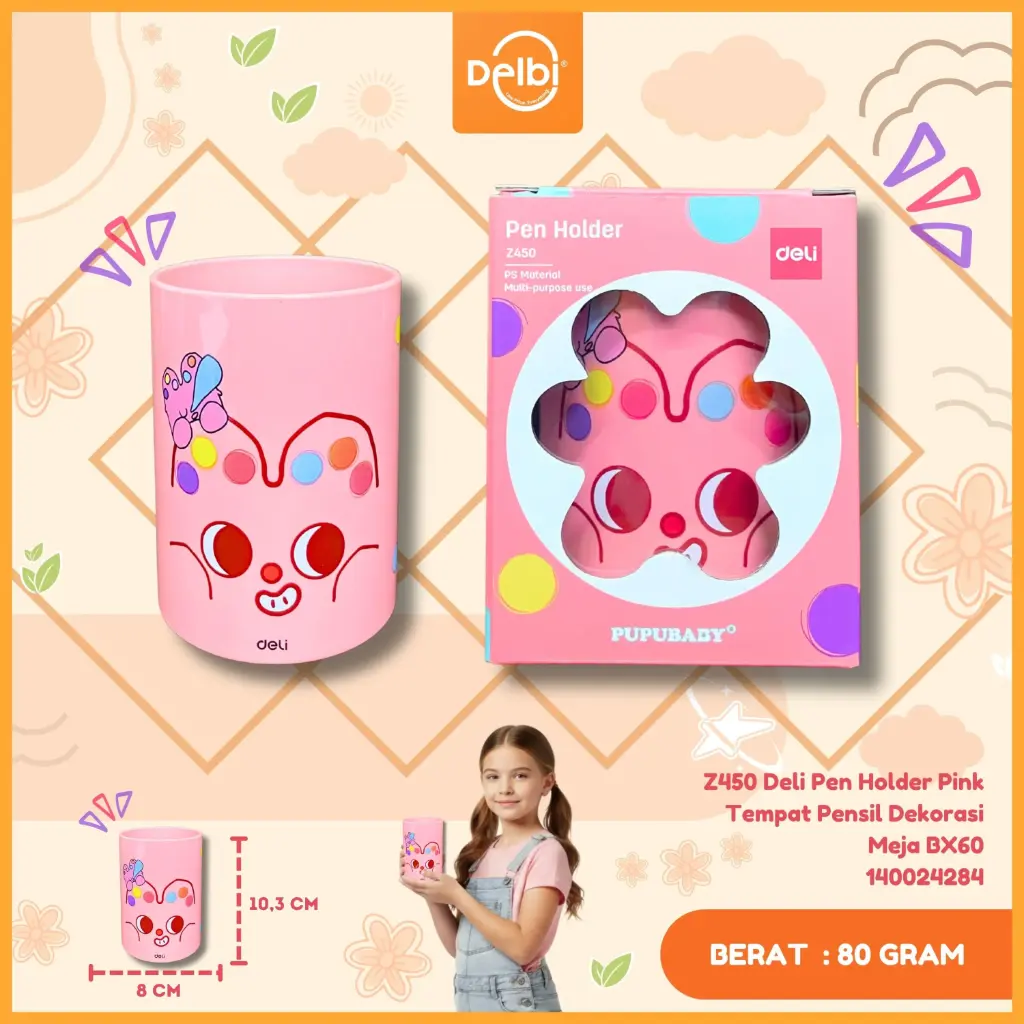 [140024284] Z450 Deli Pen Holder Pink Tempat Pensil Dekorasi Meja BX60