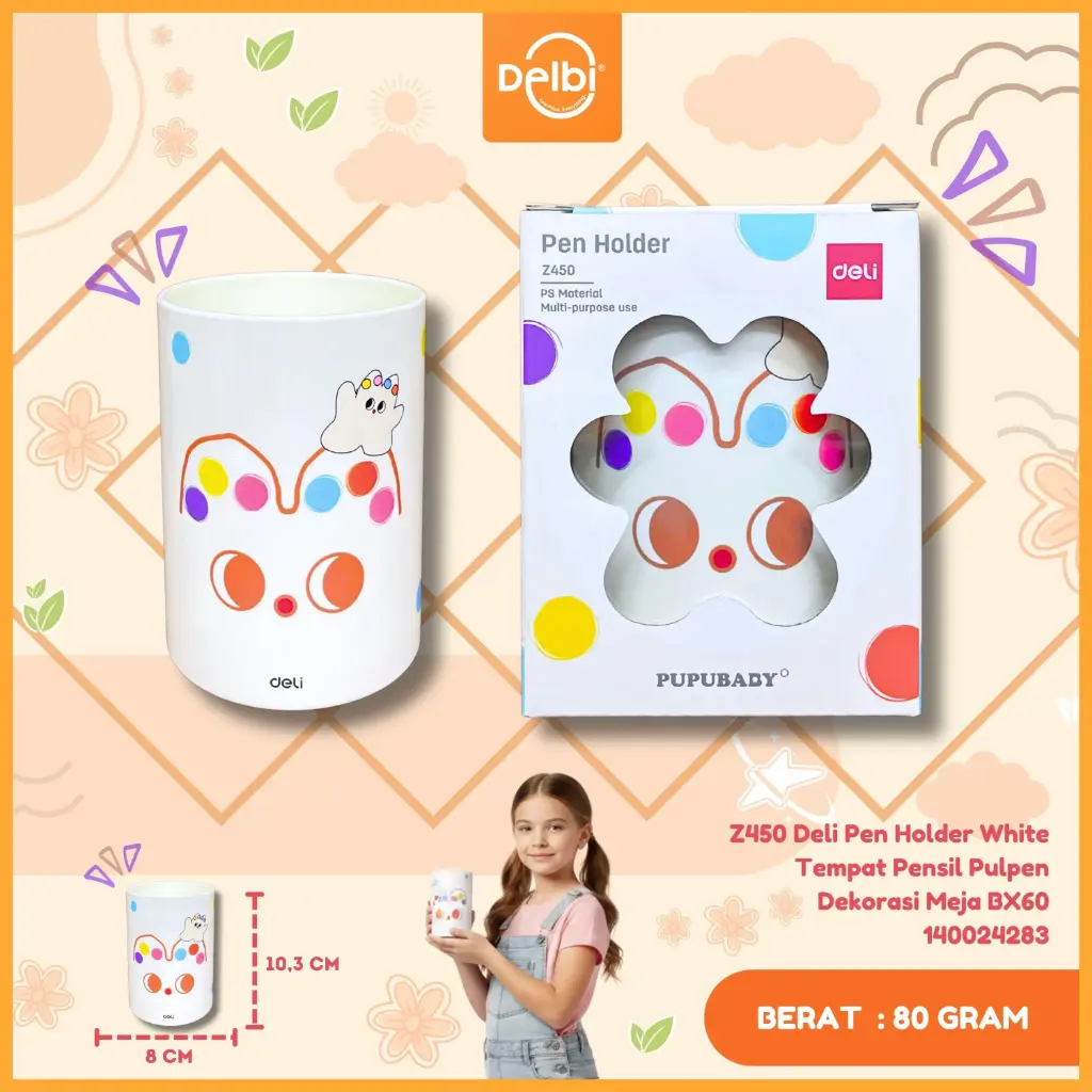 [140024283] Z450 Deli Pen Holder White Tempat Pensil Pulpen Dekorasi Meja BX60