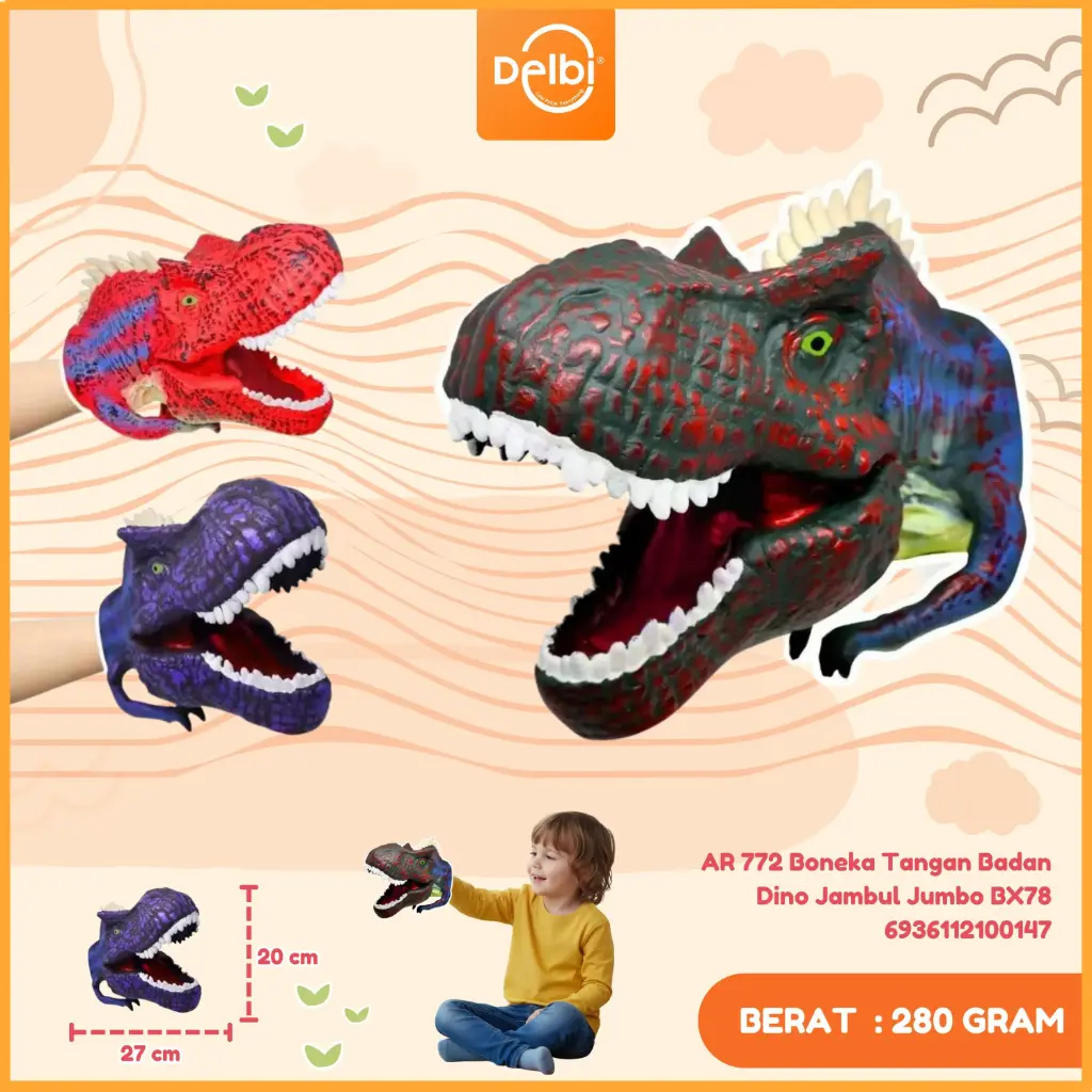AR 772 Boneka Tangan Badan Dino Jambul Jumbo BX78