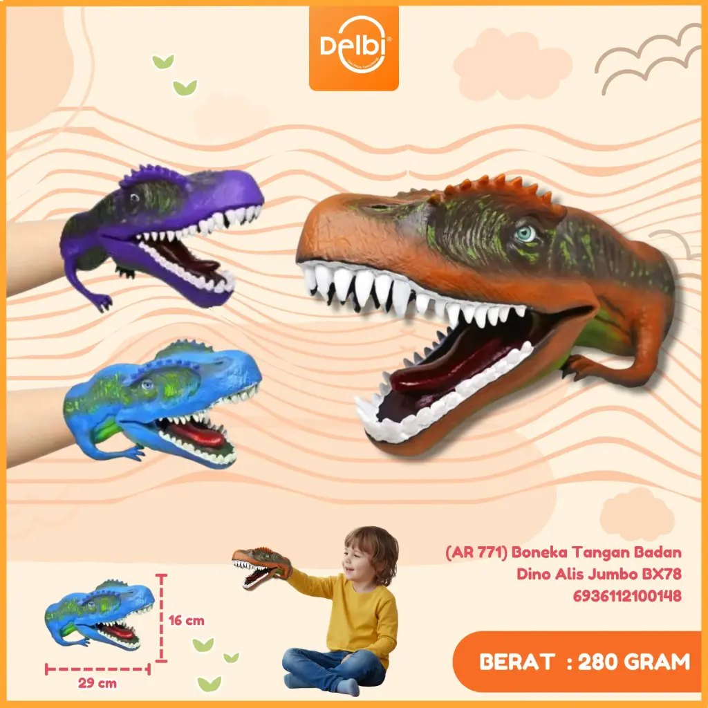[6936112100148] (AR 771) Boneka Tangan Badan Dino Alis Jumbo BX78