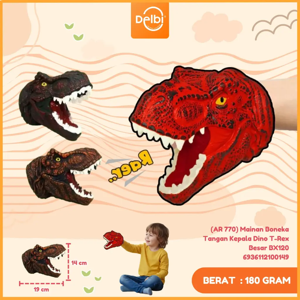 [AR 770] Mainan Boneka Tangan Kepala Dino T-Rex Besar BX120