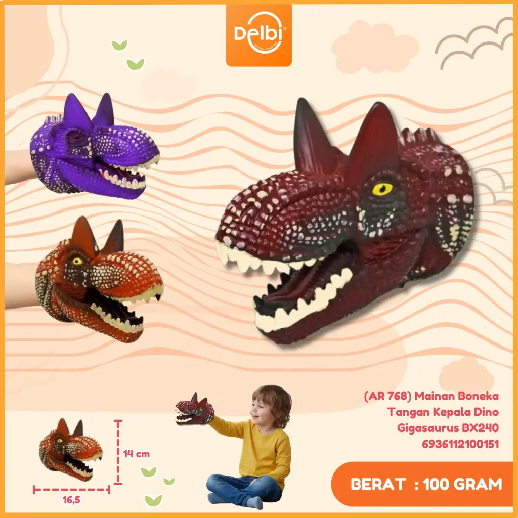 [6936112100151] (AR 768) Mainan Boneka Tangan Kepala Dino Gigasaurus BX240