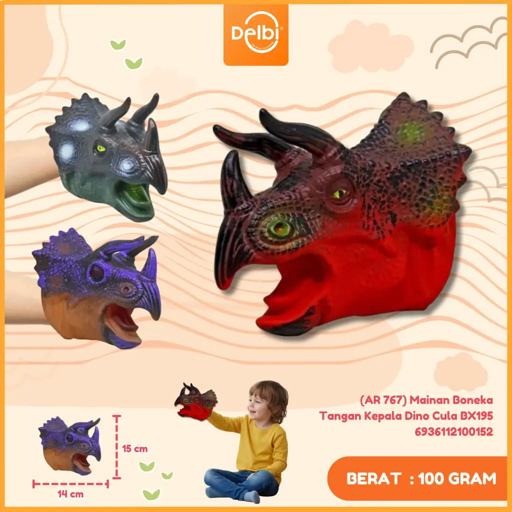 [6936112100152] (AR 767) Mainan Boneka Tangan Kepala Dino Cula BX195