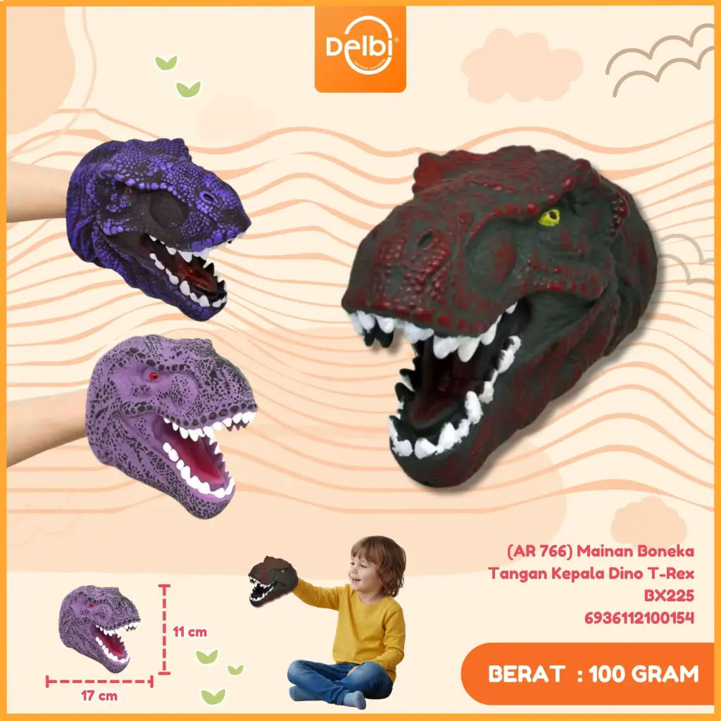 [6936112100154] (AR 766) Mainan Boneka Tangan Kepala Dino T-Rex BX225