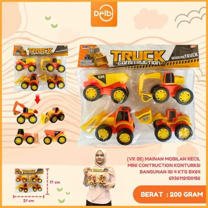 MAINAN MOBILAN KECIL MINI CONTRUCTION KONTURKSI BANGUNAN ISI 4 KTG PLASTIK PP BX64