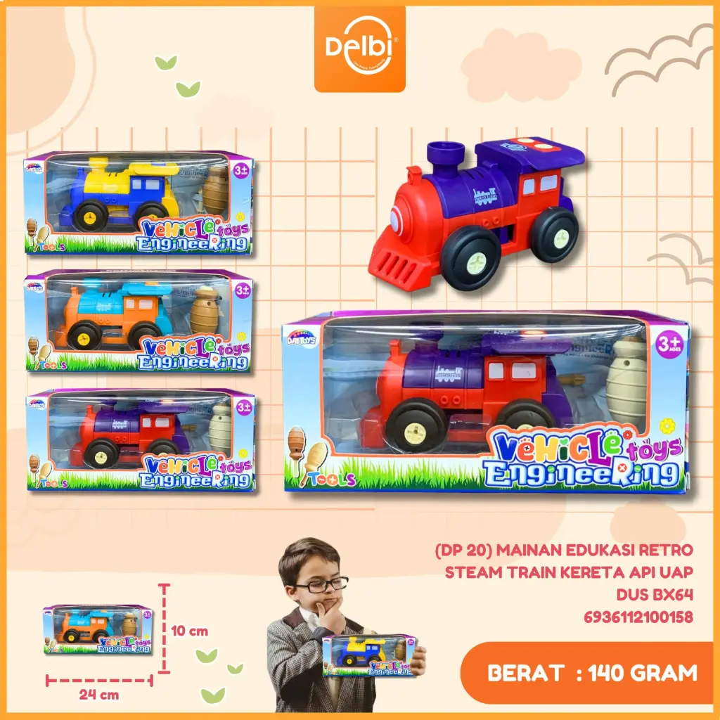 (DP 20) MAINAN EDUKASI RETRO STEAM TRAIN KERETA API UAP DUS BX64