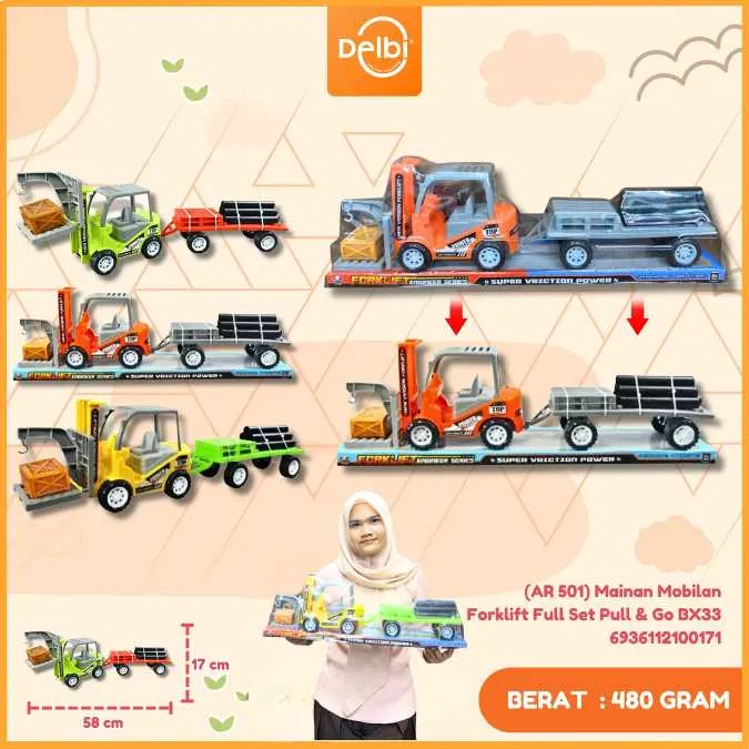 [AR 501] Mainan Mobilan Forklift Full Set Pull & Go BX33