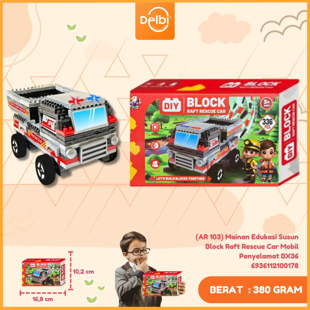 Mainan Edukasi Susun Block Raft Rescue Car Mobil Penyelamat BX36