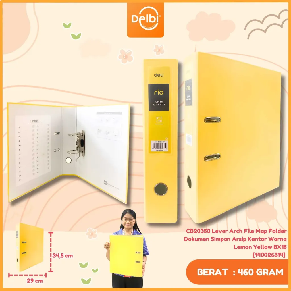 CB20350 Lever Arch File Map Folder Dokumen Simpan Arsip Kantor Warna Lemon Yellow BX15