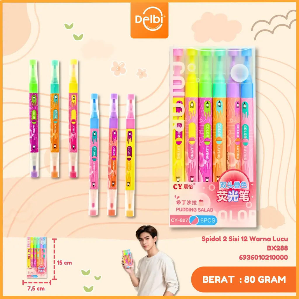 [6936010210000] (W102-1) Spidol 2 Sisi 12 Warna Lucu BX288
