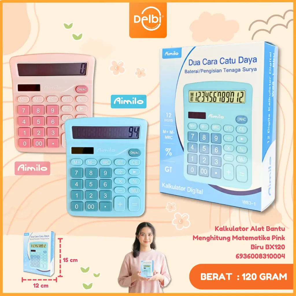 (W83) Kalkulator Alat Bantu Menghitung Matematika Pink Biru BX120