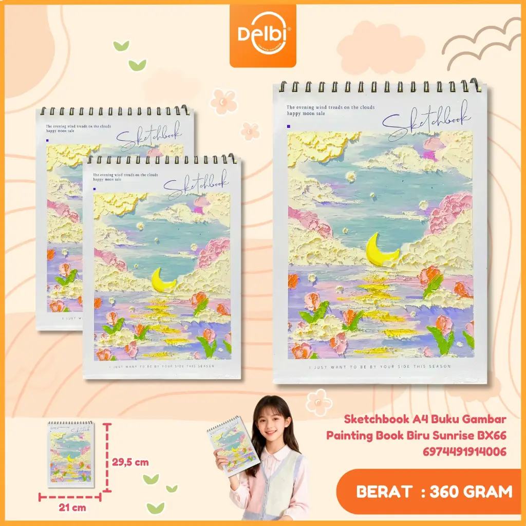 (W36-1) Sketchbook A4 Buku Gambar Painting Book Biru Sunrise BX66