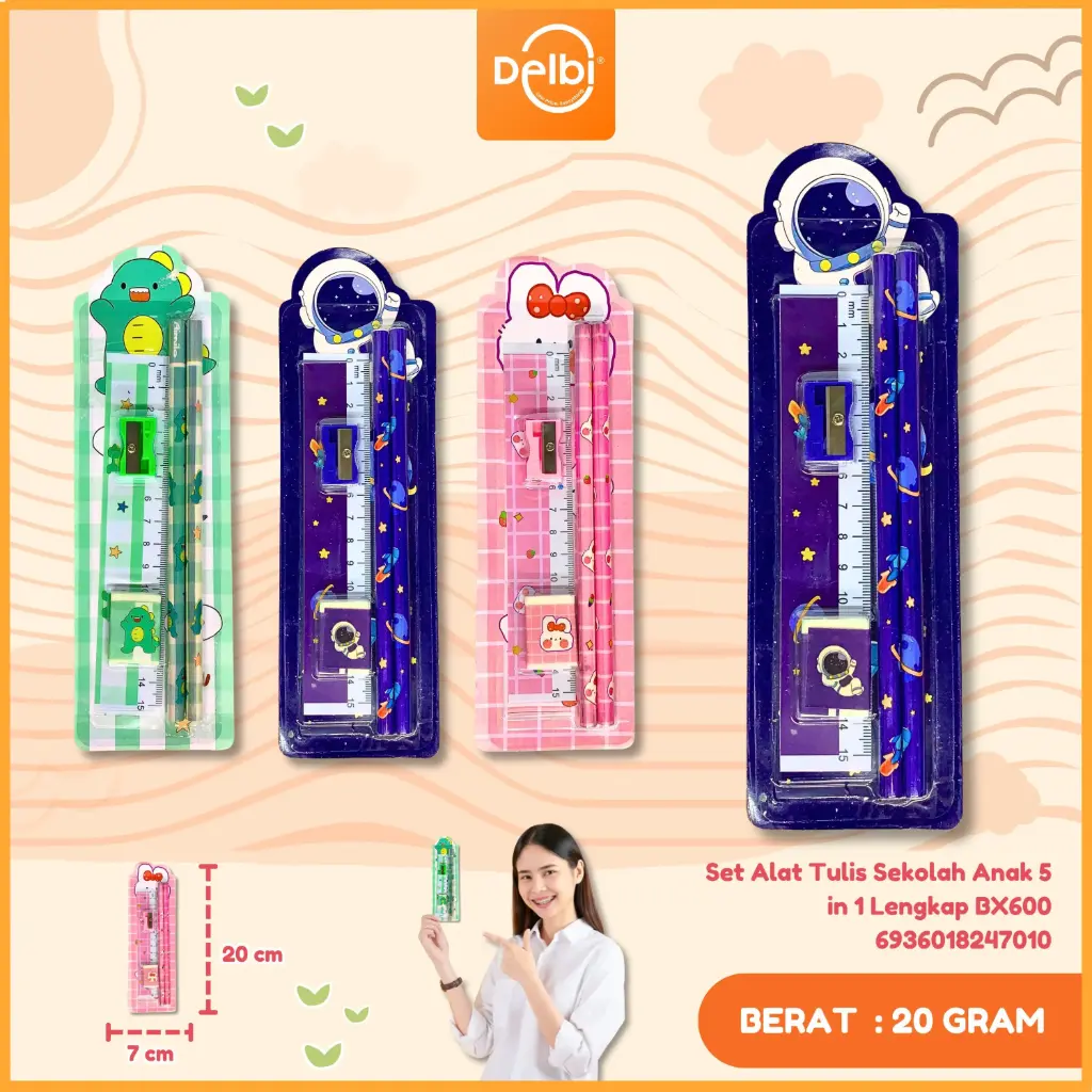 [6936018247010] (W18) Set Alat Tulis Sekolah Anak 5 in 1 Lengkap BX600
