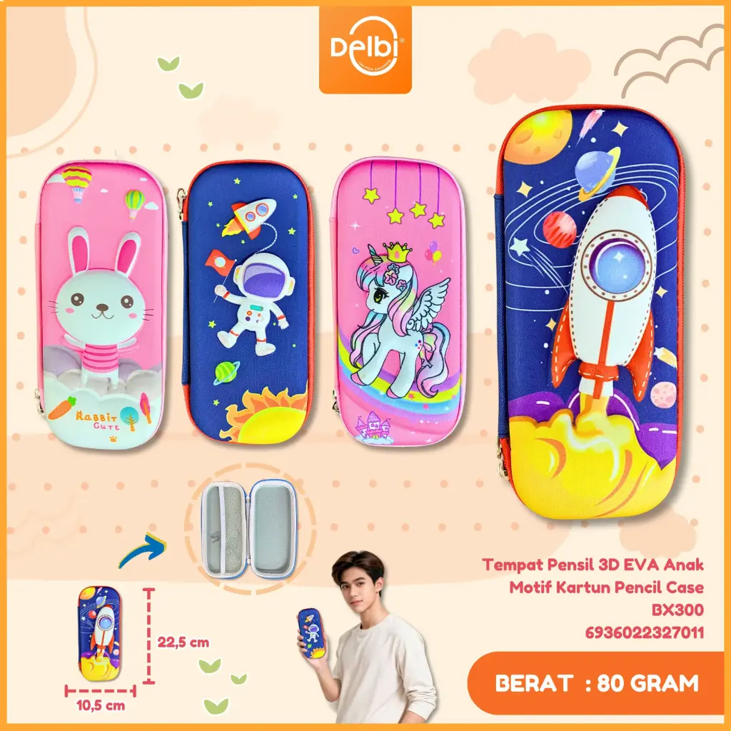 [6936022327011] (W22) Tempat Pensil 3D EVA Anak Motif Kartun Pencil Case BX300