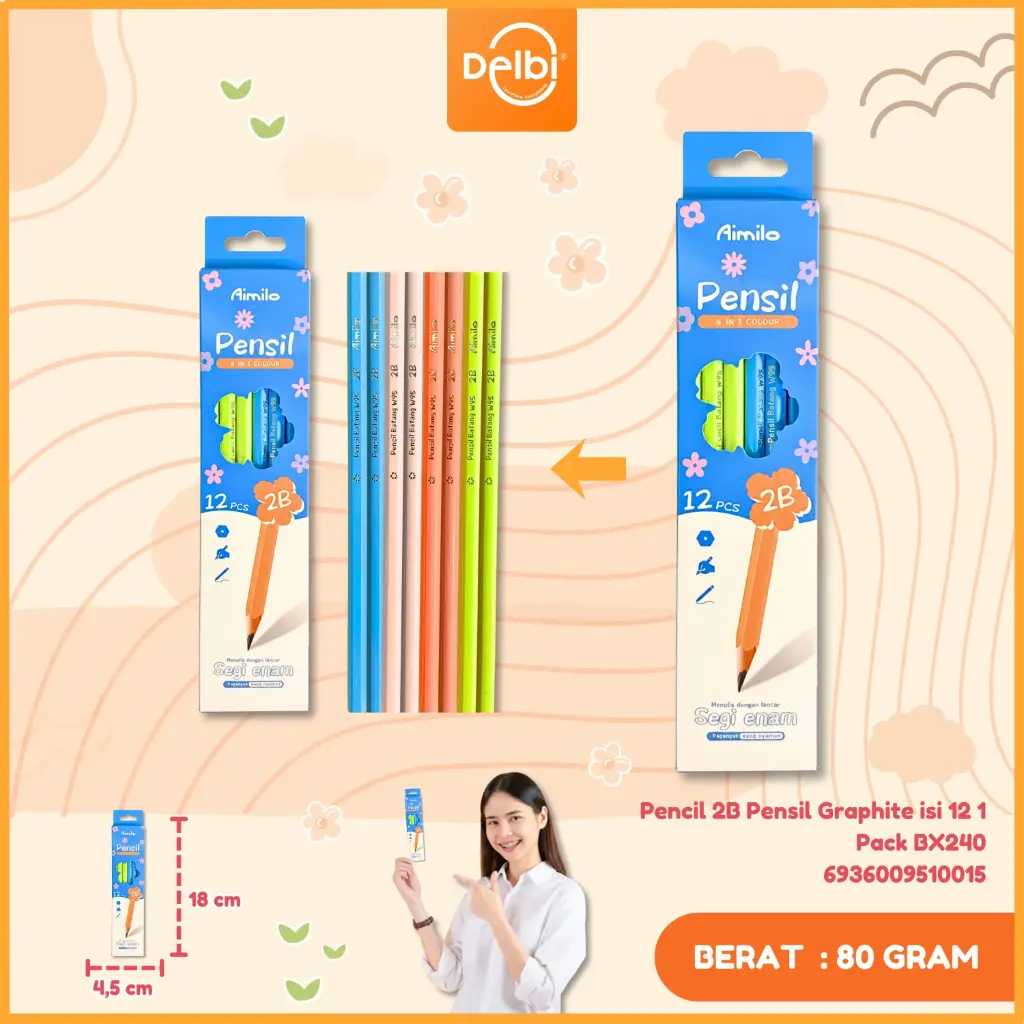 [6936009510015] (W95-1) Pencil 2B Pensil Graphite isi 12 1 Pack BX240