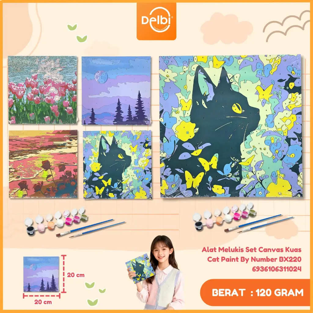 [6936106311024] (W106) Alat Melukis Set Canvas Kuas Cat Paint By Number BX220