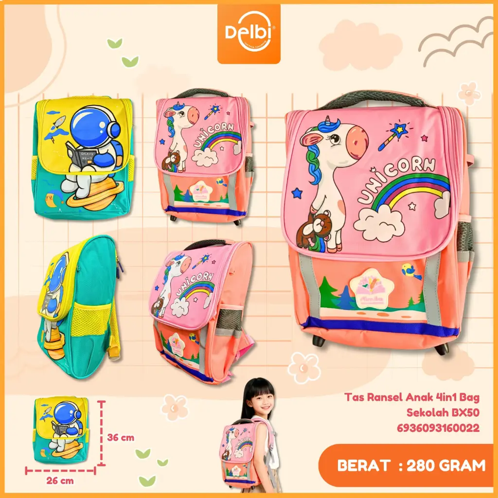 (W93) Tas Ransel Anak 4in1 Bag Sekolah BX50