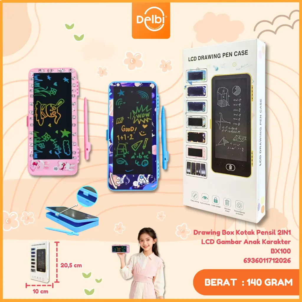 [6936011712026] (W117) Drawing Box Kotak Pensil 2IN1 LCD Gambar Anak Karakter BX100