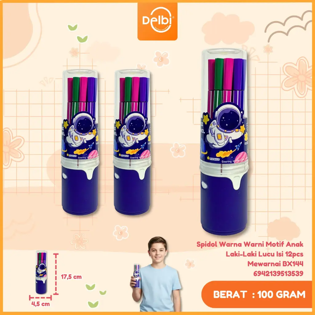 Spidol Warna Warni Motif Anak Laki-Laki Lucu Isi 12pcs Mewarnai BX144
