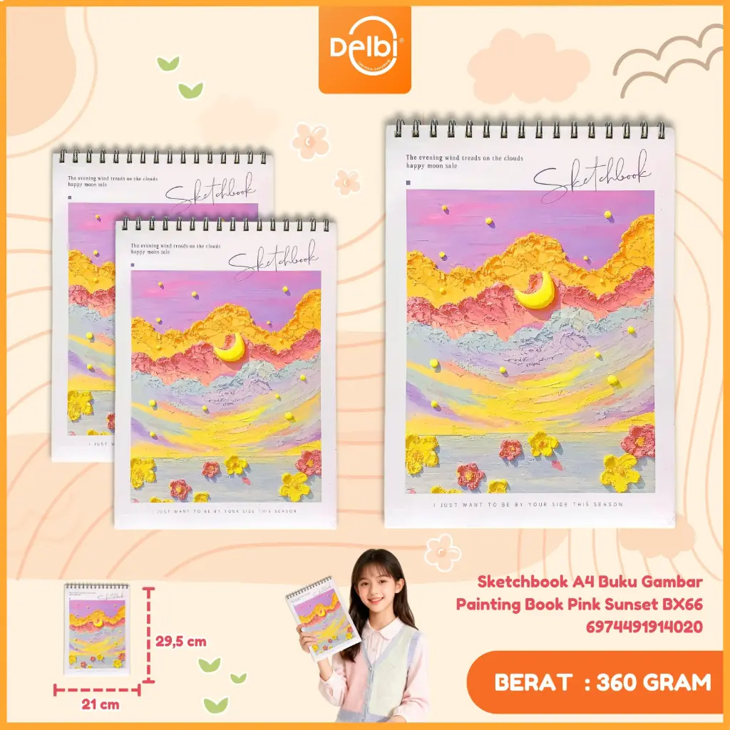 [6974491914020] (W36-5) Sketchbook A4 Buku Gambar Painting Book Pink Sunset BX66