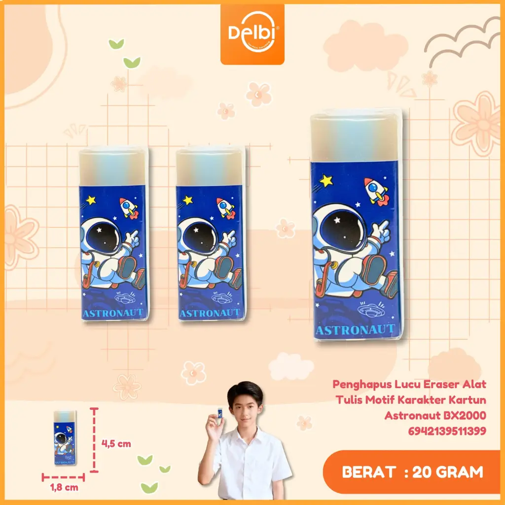 [6942139511399] (W54-2) Penghapus Lucu Eraser Alat Tulis Motif Karakter Kartun Astronaut BX2000